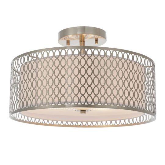 Endon Cordero 3lt Flush in Satin Nickel Plate, White Fabric & Frosted Glass
