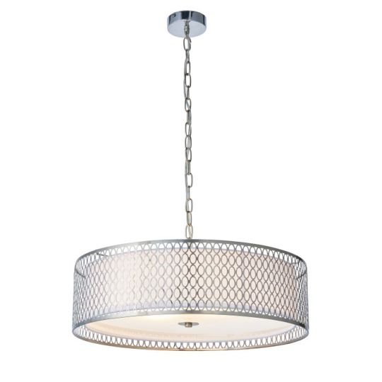 Cordero 3 Light Pendant in Satin Nickel Plate Finish & White Fabric with Frosted Glass Shade