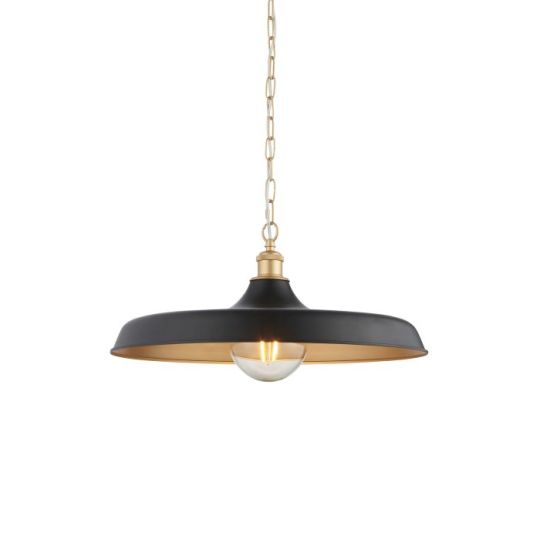 Blackstone Quintalight 1 lt 375-1690mm x 500mm Single Pendant Light Finished In Matt Black & Satin Gold Paint