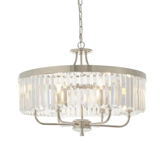 Blackstone Arcadia 6 lt 600-1900mm x 550mm Multi Arm Lamp Pendant Light Finished In Bright Nickel Plate & Clear Cut Glass