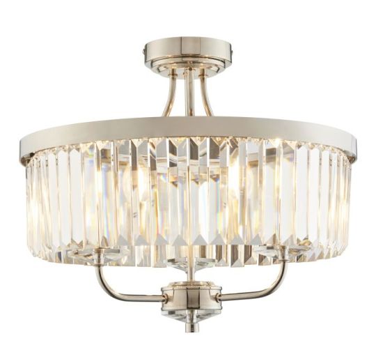 Blackstone Arcadia 3 lt 380mm x 450mm Multi Arm Lamp Semi flush Light Finished In Bright Nickel Plate & Clear Cut Glass