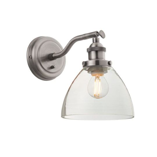 Hansen Wall Light in Brushed Silver Paint Finish & Clear Glass Shade