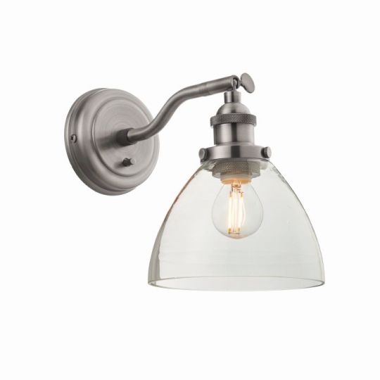 Endon Hansen 1lt Wall in Brushed Silver Paint & Clear Glass
