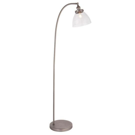 Hansen Task Floor Lamp in Brushed Silver Paint Finish & Clear Glass Shade