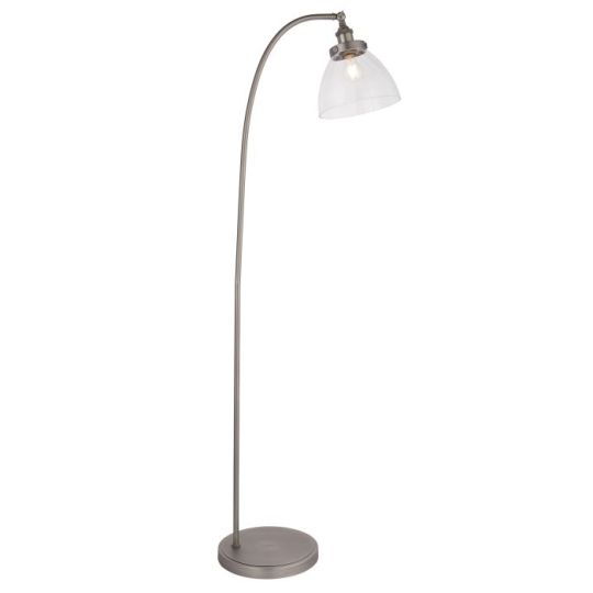 Endon Hansen 1lt Floor in Brushed Silver Paint & Clear Glass