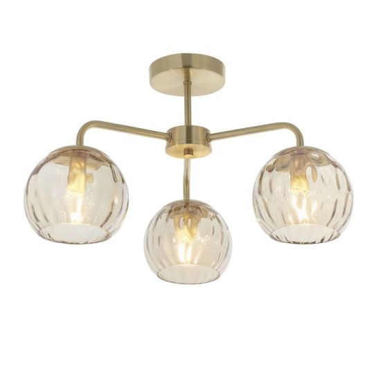 Endon Dimple 3lt Semi flush in Satin Brass Plate & Champagne Lustre Glass