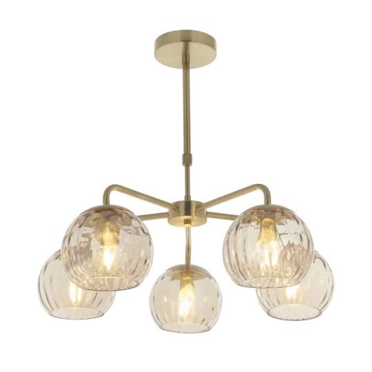 Endon Dimple 5lt Pendant in Satin Brass Plate & Champagne Lustre Glass