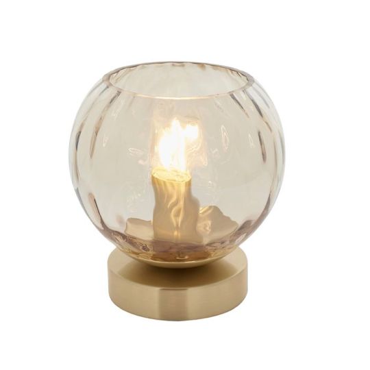 Dimple Table Lamp in Satin Brass Plate Finish & Champagne Lustre Glass Shade