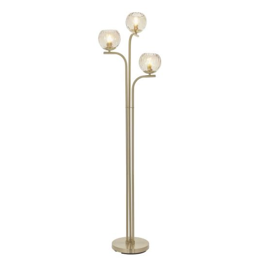Endon Dimple 3lt Floor in Satin Brass Plate & Champagne Lustre Glass