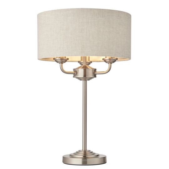 Endon Highclere 3lt Table in Brushed Chrome Plate & Natural Linen