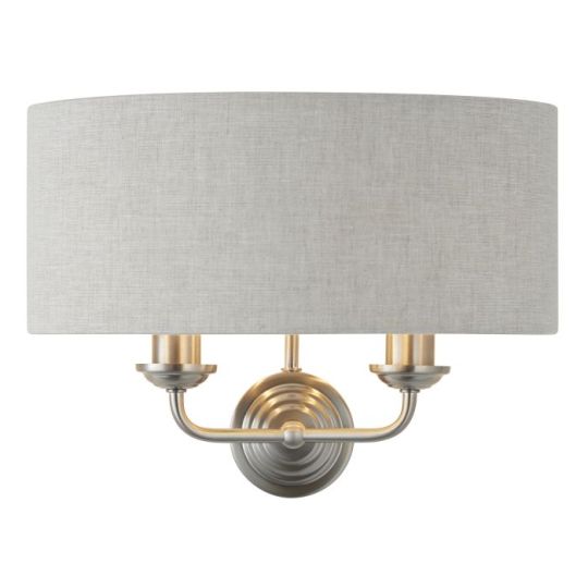 Endon Highclere 2lt Wall in Brushed Chrome Plate & Natural Linen