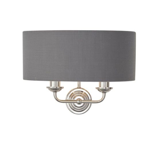 Endon Highclere 2lt Wall in Bright Nickel Plate & Charcoal Fabric