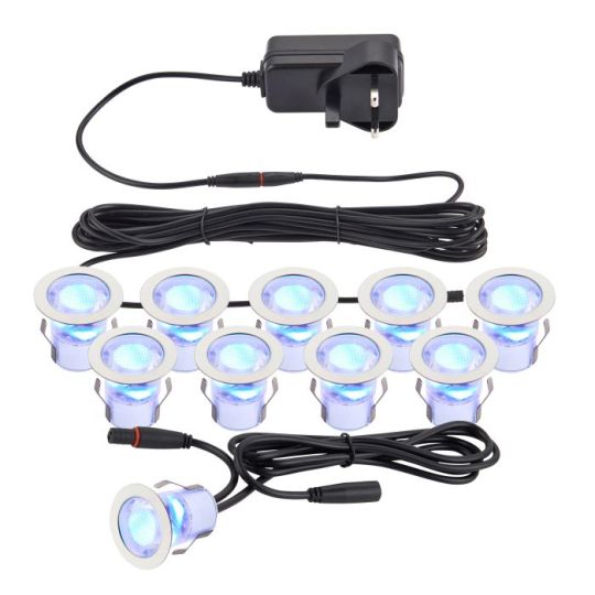 Saxby Kios 2 Blue Ip44 0.45W in Polished Stainless Steel & Clear Pc