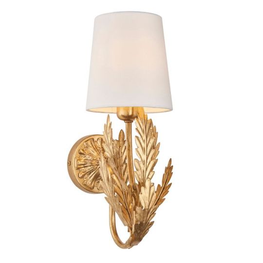 Delphine Wall Light in Gold Leaf Finish & Ivory Cotton Fabric Shade