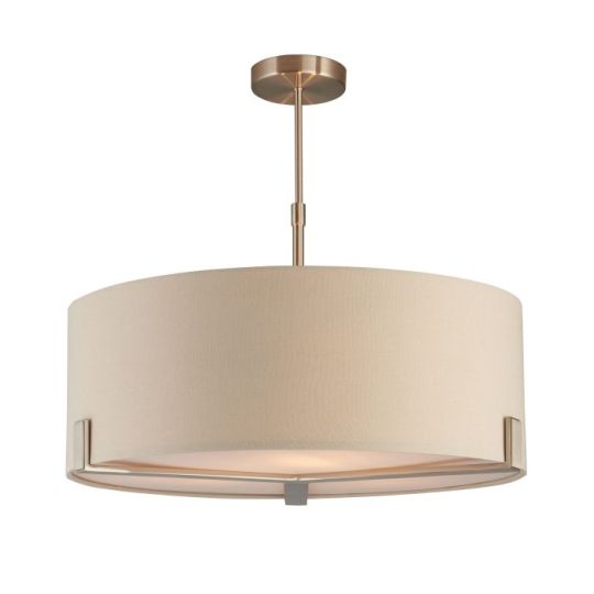 Endon Hayfield 3lt Pendant in Satin Nickel Plate & Grey Fabric
