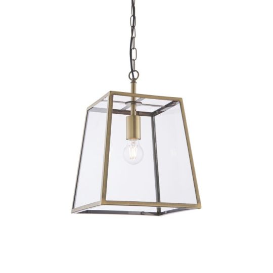Endon Hurst 1lt Pendant in Matt Antique Brass Plate & Clear Glass
