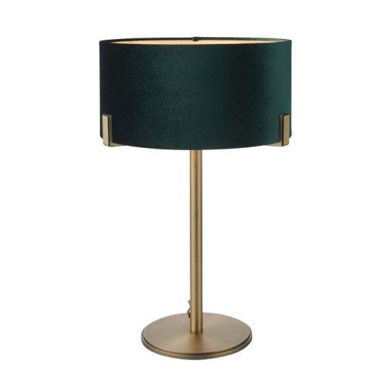 Endon Hayfield 1lt Table in Matt Antique Brass Plate & Green Velvet