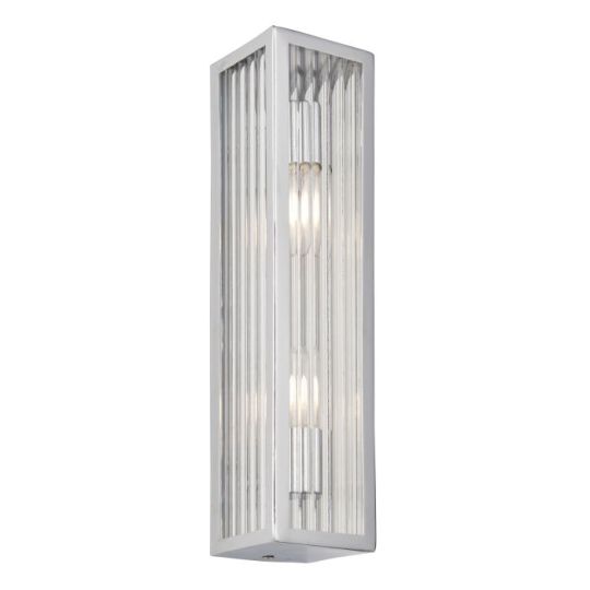Newham 2 Light Wall Lamp in Chrome Plate Finish & Clear Ribbed Glass Shade