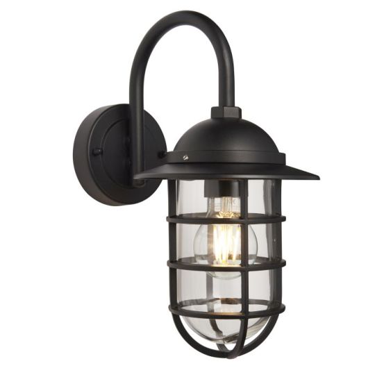 Port Wall Light in Textured Black Finish & Clear Glass Shade