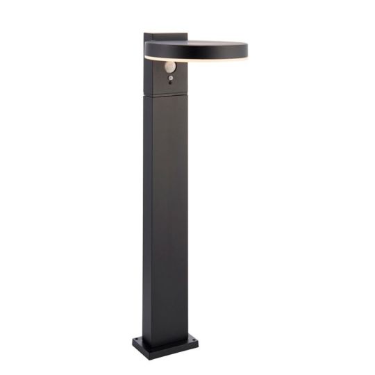 Ebro Photocell Finish & PIR Post Lamp in Textured Black Finish & White Polycarbonate Shade