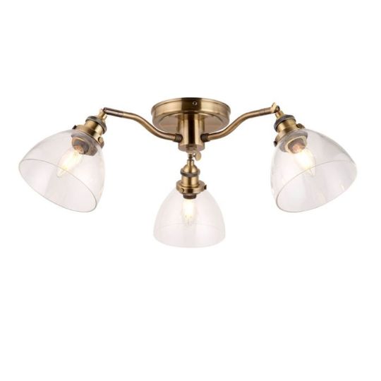 Hansen 3 Light Semi Flush in Antique Brass Plate Finish & Clear Glass Shade