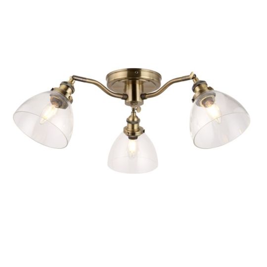 Endon Hansen 3lt Semi flush in Antique Brass Plate & Clear Glass