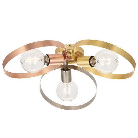 Endon Hoop 3lt Semi flush in Brushed Brass, Nickel & Copper Plate