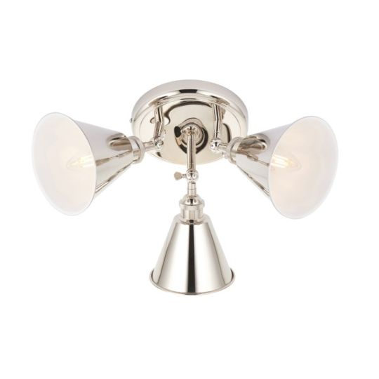 Hal 3 Light Spotlight in Bright Nickel Plate Finish & Satin White Shade