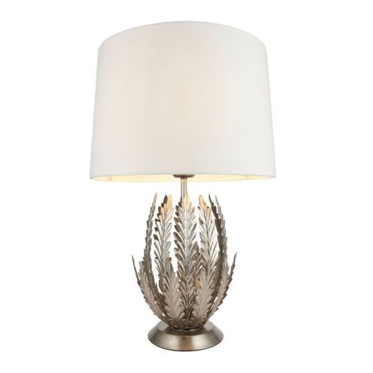 Delphine Table Lamp in Silver Leaf Finish & Ivory Cotton Fabric Shade
