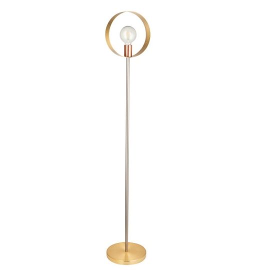 Hoop Floor Lamp in Brushed Brass, Nickel Finish & Copper Plate Shade