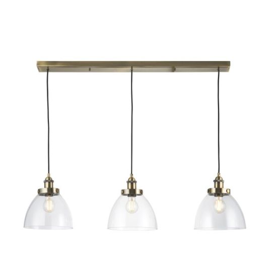 Endon Hansen 3lt Pendant in Antique Brass Plate & Clear Glass