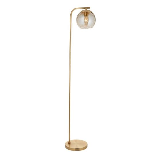 Dimple Floor Lamp in Satin Brass Plate Finish & Champagne Lustre Glass Shade