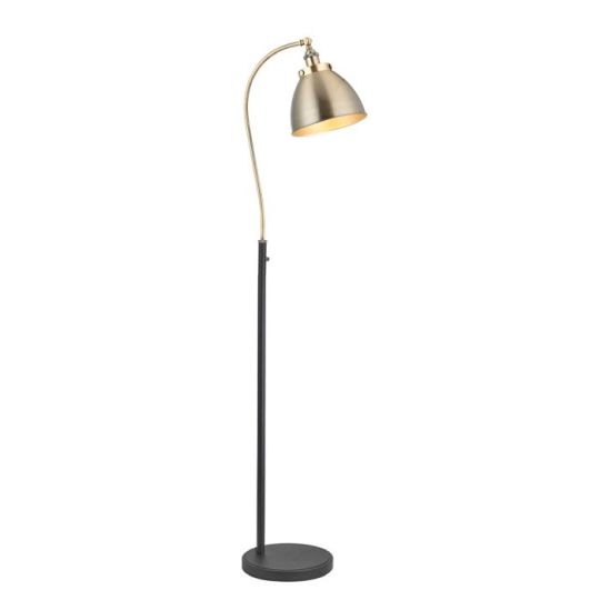 Franklin Task Floor Lamp in Antique Brass Plate Finish & Matt Black Paint Shade