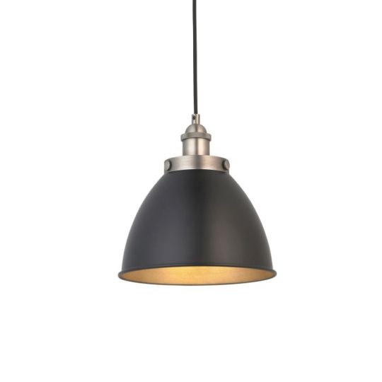 Endon Franklin 1lt Pendant in Aged Pewter Plate & Matt Black Paint