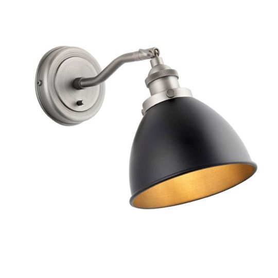 Franklin Wall Light in Aged Pewter Plate Finish & Matt Black Paint Shade