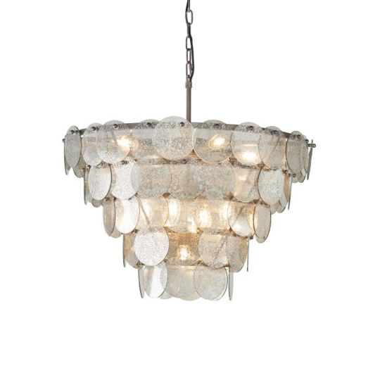Blackstone Auralight 9 lt 680-2125mm x 635mm Single Pendant Light Finished In Antique Silver Paint & Mercury Glass