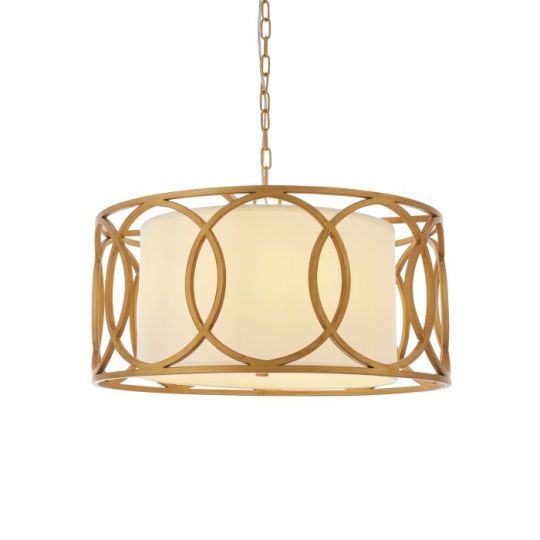 Blackstone Dreamforge 4 lt 500-1850mm x 550mm Multi Arm Lamp Pendant Light Finished In Brushed Gold Paint & White Fabric