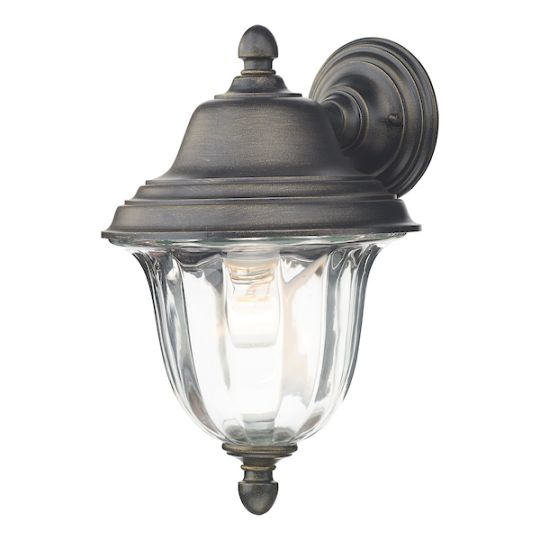 Dar Aldgate Outdoor Wall Light Black/Gold Glass IP44