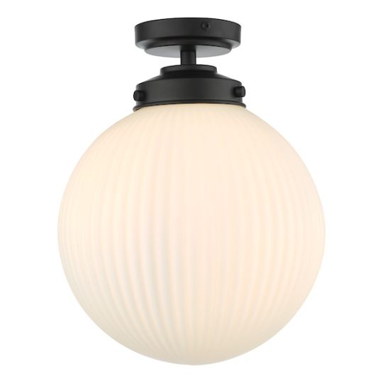Dar Alrik Bathroom Flush Matt Black Opal Glass IP44