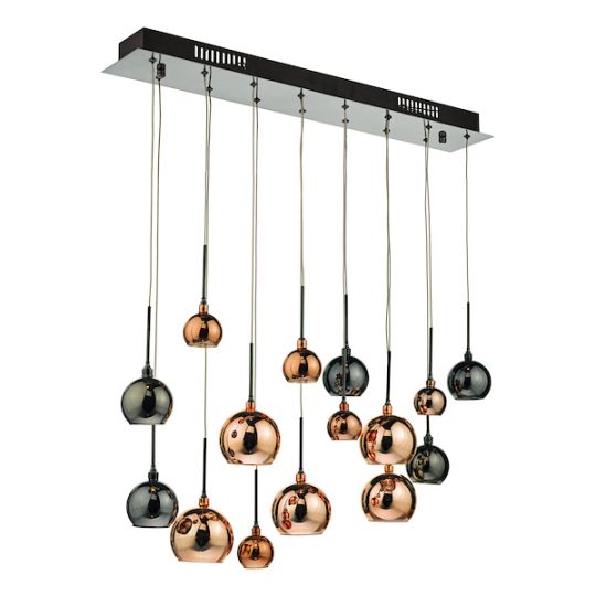 Dar Aurelia 15lt Bar Pendant Black Chrome & Copper/Bronze Glass