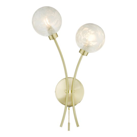 Dar Avari 2 Light Wall Light Satin Brass Glass