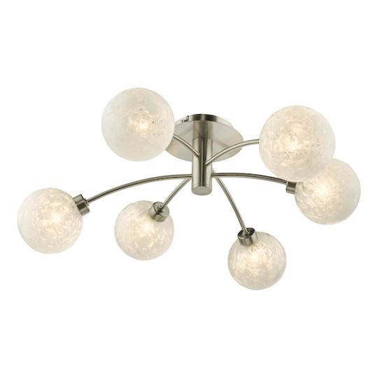 Dar Avari 6 Light Semi Flush Satin Nickel Frosted Glass