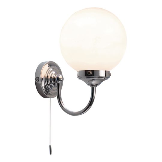 Dar Barclay Bathroom Wall Light Polished Chrome Opal Glass IP44