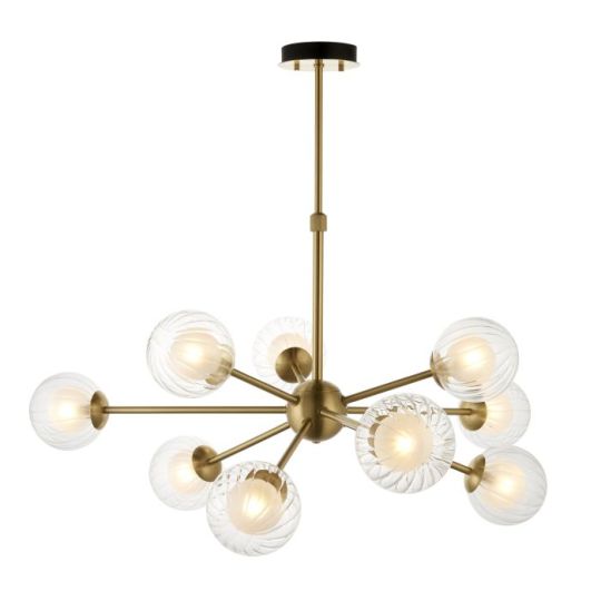 Blackstone Genesis 9 lt 510-685mm x 920mm Multi Arm Glass Pendant Light Finished In Satin Brass Plate & Clear/Frosted Glass