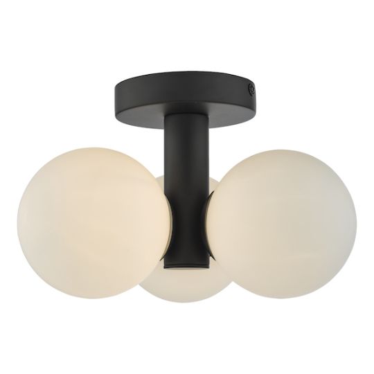 Dar Blake Bathroom 3 Light Semi Flush Matt Black Opal Glass