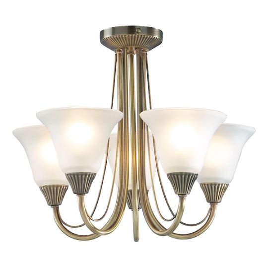 Dar Boston 5 Light Semi Flush Antique Brass