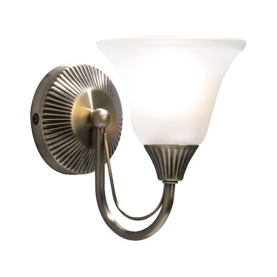 Dar Boston Wall Light Antique Brass Opaque Glass
