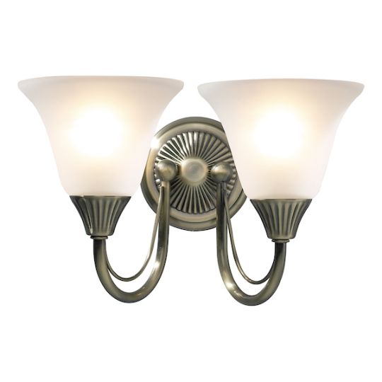 Dar Boston 2 Light Wall Light Antique Brass Opaque Glass