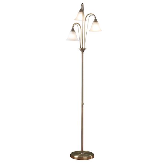 Dar Boston 3 Light Floor Lamp Antique Brass Opaque Glass
