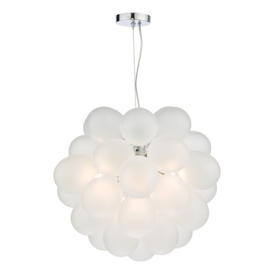 Dar Bubbles 6 Light Pendant Polished Chrome Frosted Glass